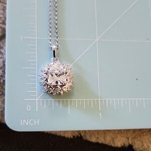 JTV Tycoon Sterling Silver Simulated Square Diamond Pendant On Chain